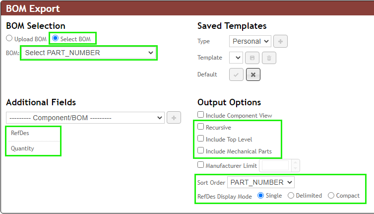 BOM Selection - Options when using Select BOM