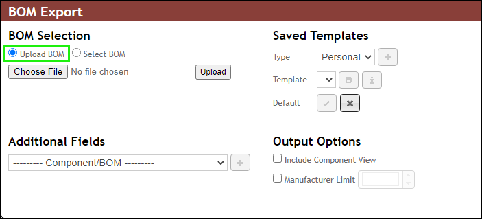 BOM Selection - Options when using Upload BOM