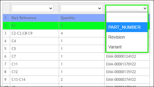 Mapping the BOM PART_NUMBER Column