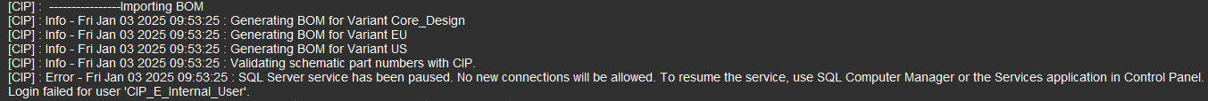BOM Import - Error right after clicking Import DSN - Session Log