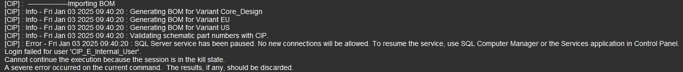 BOM Import - Error during BOM Import - Session Log