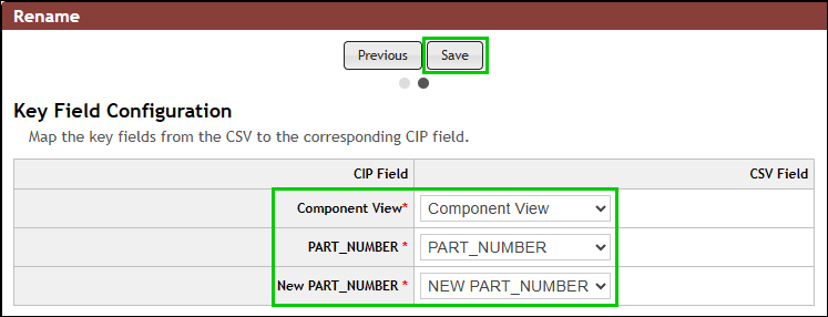 Rename mapped PART_NUMBER to NEW PART_NUMBER, and validate with Component View