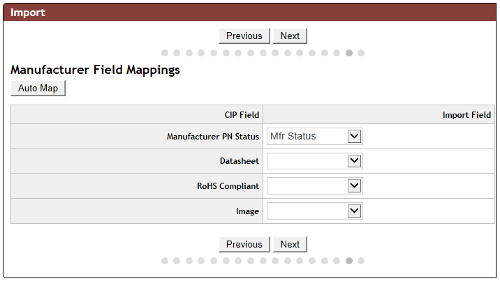&nbsp; &nbsp; &nbsp; &nbsp; &nbsp; &nbsp; &nbsp; &nbsp; &nbsp; &nbsp; Manufacturer Fields Mappings Screen Only displays when Manufacturer field mapped in Key Field Configuration screen