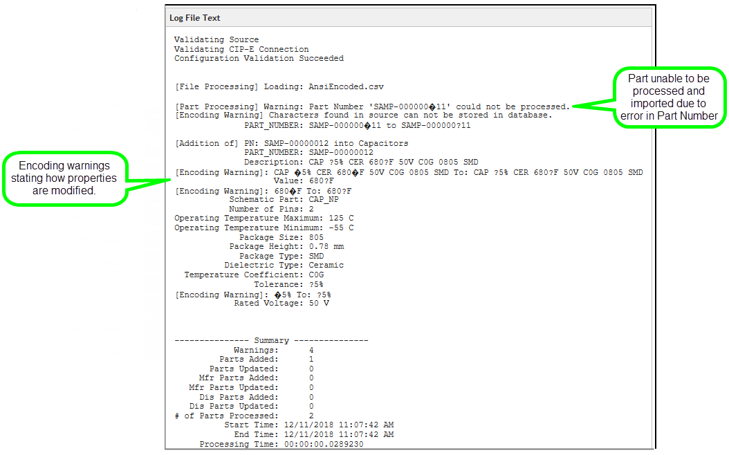 Log warnings indicating use of ANSI Encoded characters&nbsp;