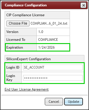 Valid Compliance License, Entered SE Credentials