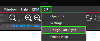 Launch Design Parts Sync from top CIP Menu