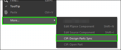 Launch Design Parts Sync from RMB on an Open Schematic Page