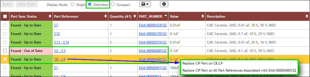 Delimited Display Mode - Right-click options to Replace Grouped RefDes or All RefDes Associated with the PN