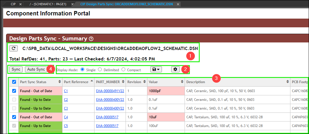 Design Parts Sync - Summary View