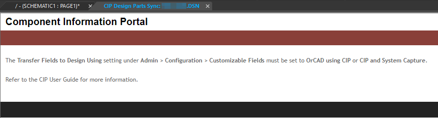 Design Parts Sync will not load if using a non-CIP option to Transfer Fields to Design