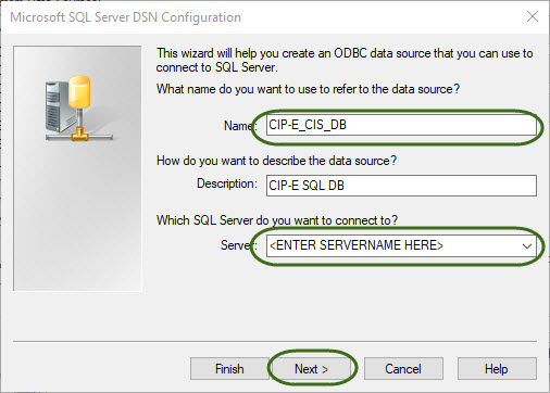 &nbsp;ODBC Name and SQL Server Database Selection