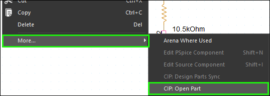 Open Part in CIP from RMB on an Open Schematic Page