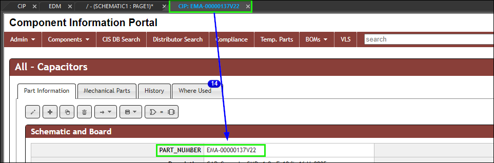 CIP tab shows the part in CIP