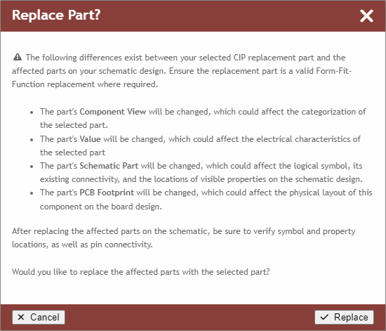 Part Replacement Confirmation