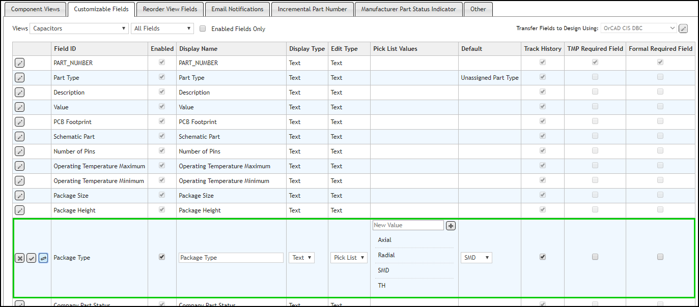 Sample Capacitors Customizable Field Options&nbsp;