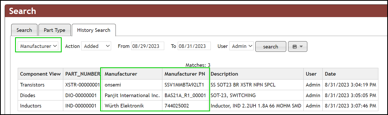 &nbsp;Search by History and Date Range For Manufacturer
