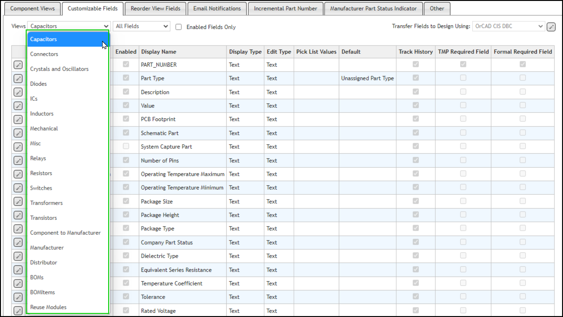 Select Table For Customizable Fields&nbsp;